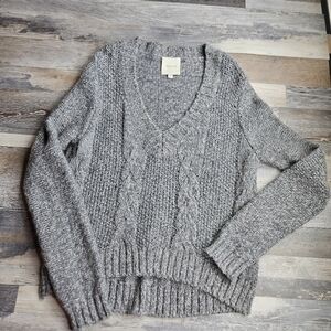 Mason V-Neck Gray Cable Knit Sweater Small Wool Mohair Blend